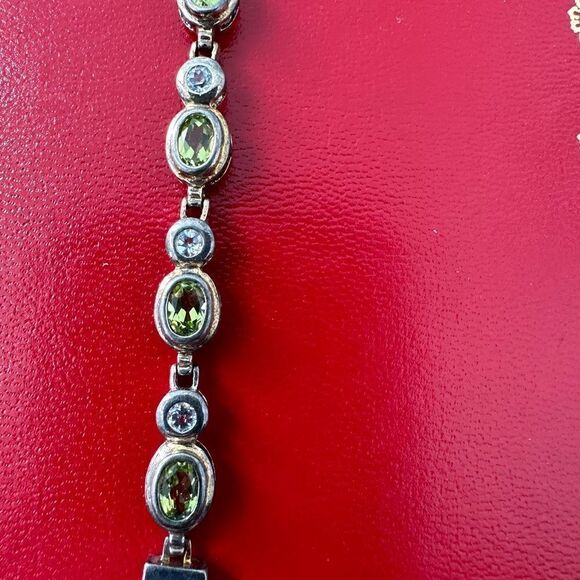 Vintage 925 Peridot And Topaz CJ Marked Bracelet - Picture 5 of 6